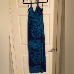 Express dark blue and turquoise palm frond maxi dress